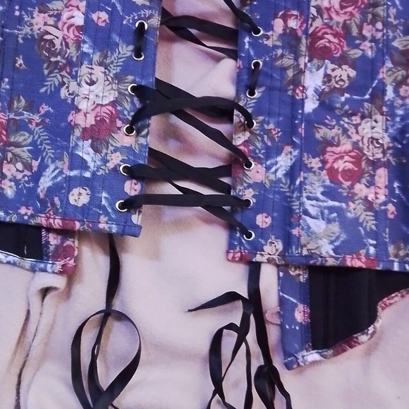 Corset Blue With Pink Flowers Size S K8 - Picture 9 of 10